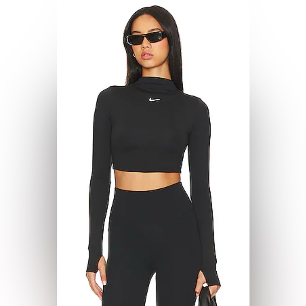 Nike NWT Dri Fit One Luxe Long Sleeves Crop Top Black Size XL Mock Neck